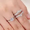 2 PCS 925 Sterling Silver Wedding Rings مجموعة للمرأة Solitaire خاتم الخطوبة فرقة حارس قابلة للفصل