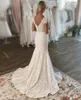 2023 Boho Lace Wedding Dresses Bridal Gown Mermaid Cap Sleeves Ruffles Sweep Train Plunging V Custom Made Country Plus Size Vestido De Novia 403 403