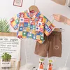 Baby pojke kläder set tryckt tecknad lapel skjorta shorts barn pojke sommarkläder set baby outfit set spädbarn småbarn tee skjorta byxor