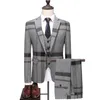 Men's Suits (Jackets Vest Pants) 2023 Clothing Men Pure Cotton Plaid Business Blazers/Male Slim Fashion Male Groom Dress Three-piece Suit