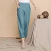 Spodnie damskie Capris w średnim wieku Lady Elastic talia luźne spodni luźne spodnie letnie kobiety lniane haremowe spodnie kieszkańskie spodnie kobiety 230418