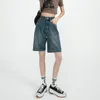 Women's Shorts ZHISILAO Solid Kneelength Denim Shorts Women Boyfriend Casual High Waist Wide Leg Shorts Jeans Summer 230417