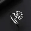 Band Rings Stainless Steel Lotus Flower Rings Silver Color Yoga Buddha Adjustable Ring Om Symbol Amulet Vintage Jewelry New Year Gifts AA230417