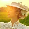 Headpieces Women Hat With Flowers Tulle Net Wedding Hair Accessories 2023 Spring