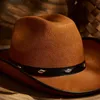 Boinas Adulto Retro Sombrero Remache West Cowboy Cocked Wide Brim Cordón Mujeres Hombre Vintage