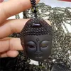 Pendant Necklaces Charm Natural Genuine Obsidian Carved Chinese Buddha Head Lucky Amulet Necklace For Woman Man Luxury Jewelry