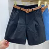 Women's Shorts Women's Denim Shorts High Waist Short with Belt Blue Red Khaki Casual Cotton Solid Loose Casual Bermuda Summer Shorts for Women 230418