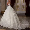 Robe de bal scintillante robes de mariée col en V bretelles sans manches paillettes appliques perlées longueur de plancher volants dentelle 3D Diamodns robes de mariée grande taille robe de novia