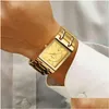 Wristwatches Relo Mascino Wwoor Gold Watch Men Square Mens Watches Top Brand Luxury Golden Quartz Stainless Steel Waterproof Dhgarden Otiwp