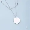 Couleur argent Double couche disque rond pendentif collier couleur or perle chaîne collier à breloques pour femmes bijoux S-N574 bijoux de modeCollier chaîne collier