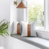 Pillow Home PU Leather Stitching Canvas Stripe Cover Sofa Car