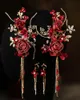 Bijoux de cheveux de mariage paire de fleurs de mariée chinoises bordeaux strass glands pinces à cheveux Style ethnique Barrettes rouges bijoux de cheveux de mariage 231118