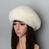 Berets Style Winter Woman's Mink Knit Natural Real Fur Beret echte van middelbare leeftijd en oudere wollen hoed