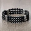 Strand 3 Rows Natural Stone Bracelets For Men Black Onyx Tiger Eye Beads Bracelets&Bangles Couples Elastic Wristband Women Jewelry