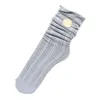 Women Socks 5 Par Hollow Out Dreable Mesh Crew Solid Color Flätat randigt mönster Vintage Elastic Loose Mid Tube 37JB