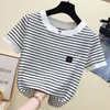 T-shirt da donna gkfnmt Poleras Mujer Tshirt Femme Stripe T-shirt da donna T-shirt da donna in cotone Slim Donna Summer Camiseta Feminina Casual 230418