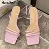 Sandals Aneikeh Sapatos Pu sandálias Mulheres de verão Peep Toe Open Party Party Cross amarrado Gladiator Lace-up Back Strap Moda Solid Elegant 230418