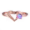 Fedi nuziali Trendy Hollow Heart Anello di fidanzamento Bianco Blu Opale viola Pietra rotonda Colore oro rosa Per le donne Gioielli Boho