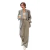 Kvinnors tvåstycksbyxor Superaen 2023 Spring Autumn Women's Design Grey Suit Blazer Long Office Lady Two-Piece Set