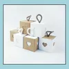 Present Wrap Mini Kraft Paper Box med hjärtformad fönster Candy Chocolate Packaging White Brown Square Birthday Decoration Dro Dhgzo