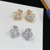 With BOX Luxury Diamond Flower Stud Classic Pattern Designers Earring Pearl Gold/Silver Plated Wedding Studs Earrings Party Birthday Gift