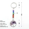 Porte-clés XSM pierres naturelles 7 Chakra chaîne couleur argent arbre de vie pendentif ovale perle cristal porte-clés pour voiture sac bijoux