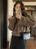 Womens Jackets Deeptown Vintage Faux Fur Croped Women Korean Style Fleece Fluffy Short Coats Elegant Thick Warm Outwear Autumn Winter 231118