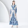 2023 Elegancka Paisley Floral Maxi Dress Women luksus designer Lantern Sleeve Sukni