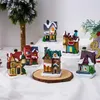 Decorações de Natal Resina Pequena Casa Micro Paisagem Luminescente Neve Presentes Papai Noel 231117