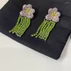 Bengelen oorbellen paarse cz plave bloemen kwastje voor vrouwen groene ketting grote statement feest zomervakantie sieraden