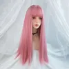 Pelucas sintéticas VICWIG Cosplay con flequillo pelo liso 24 pulgadas de largo resistente al calor rosa para mujer 230417