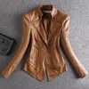 Womens Leather Faux Spring and Autumn Real Fur Jacket Small Coat Slim Fit Pu Full Matching Casual Motorcykel 231118
