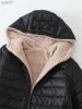 Parkas pour femmes 2023 hiver mi-longueur à capuche coton veste femmes automne léger doublure en peluche solide dames Parka lâche Fe fermeture éclair vêtements d'extérieur L231118