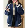 Mulheres Jaquetas Deeptown Retro Azul Bomber Jaqueta Coreana Moda Rua Roupas Atlético Beisebol Zipper Universidade Equipe Super Grande 231118