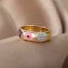 Pierścienie opaski kolorowe emaliowane pierścienie kwiatowe dla kobiet ze stali nierdzewnej Otwarta Regulowana kwiatowa palec Pierścień Weddna Para biżuteria Anilos AA230417