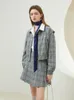 Vestes pour femmes FSLE College Style rétro Plaid manteau court pour femmes costume ample jupe plissée sens décontracté printemps ensemble deux pièces pour femmes 231117