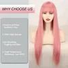 Synthetische pruiken Lolita Synthetische roze blonde pruik Long Streight Hair met pony Natuurlijke pruiken voor vrouwen Cosplay 230417