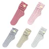 Women Socks 5 Par Hollow Out Dreable Mesh Crew Solid Color Flätat randigt mönster Vintage Elastic Loose Mid Tube 37JB