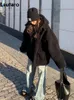 Dames bont imitatiebont Lautaro herfst winter oversized zwart warm dik imitatie lamsvacht bontjas dames met capuchon los casual zacht pluizig jack 231117