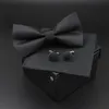 Neck Ties Solid Polyester Dots Bowtie Handkerchief Cufflinks Set Men Fashion Butterfly Party Wedding Bowties Without Box Novelty Gift 230418