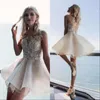 Party Dresses Short Homecoming Prom Jewel Neck Lace Appliqued Sleeveless Mini Cocktail Dress Gowns Plus Size