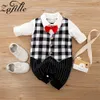 Rompers Zafille kostium dziecięcy z krawatem Spring Baby Baby Rompers Gentelman Ubrania dla Borns Boys Party Kiddler Costume 230418