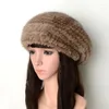 Berets Style Winter Woman's Mink Knit Natural Real Fur Beret echte van middelbare leeftijd en oudere wollen hoed