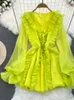 Abiti casual Spring Autunno Donne viola/giallo/bianco abito in chiffon in chiffon vintage Vintage a v-collo a maniche lunghe vacanze a maniche lunghe vestidos femme new fashion 2024