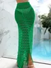 Women's Swimwear Hollow Out High Slit Long Beach Skirts Women Waist Bandage Crochet Knit Bikini Cover-ups Sarong Beachwear