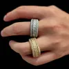 Utmärkt smyckenrotation Hip Hop Diamond Copper Zircon Real Gold Plated Cz Iced Out Bling Rotatable Cuban Chain Spinner Ring