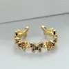 Anillos de boda de lujo de piedra femenina anillo ajustable clásico amarillo oro color compromiso mariposa cristal azul para mujeres