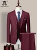 Men's Suits Blazers 14 Color M-6XL Jacket VestPants High-end Brand Formal Business Mens Suit Three-piece Groom Wedding Dress Solid Color Suit 231117