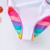 2022 Girls Swimsuit One Piece Striped Cut-out Swimwear 3-10years Oblique shouldered Bathing Suit Rainbow Children's Swimwear SwimOne-Piece Suits swimwear girls