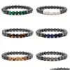 Beaded Beaded Black Hematite Strands Stone Lava Rock Bracelets Alloy Gold Plated Sier Skl Lion Owl For Women Men Bracelet Bangles Jewe Dhrb4